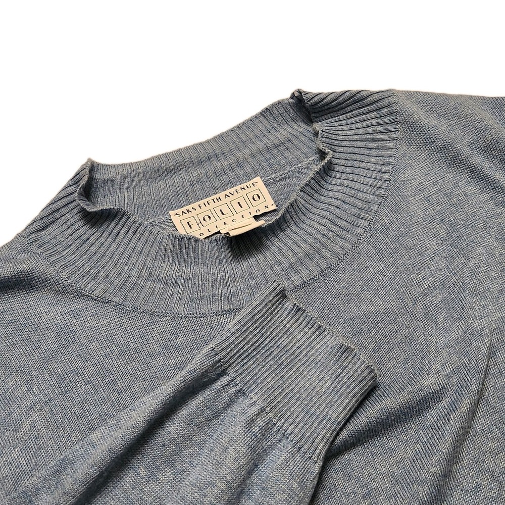 Saks Fifth Ave Size XL Cotton Modal Blue Crewneck Sweater Preppy Lightweight